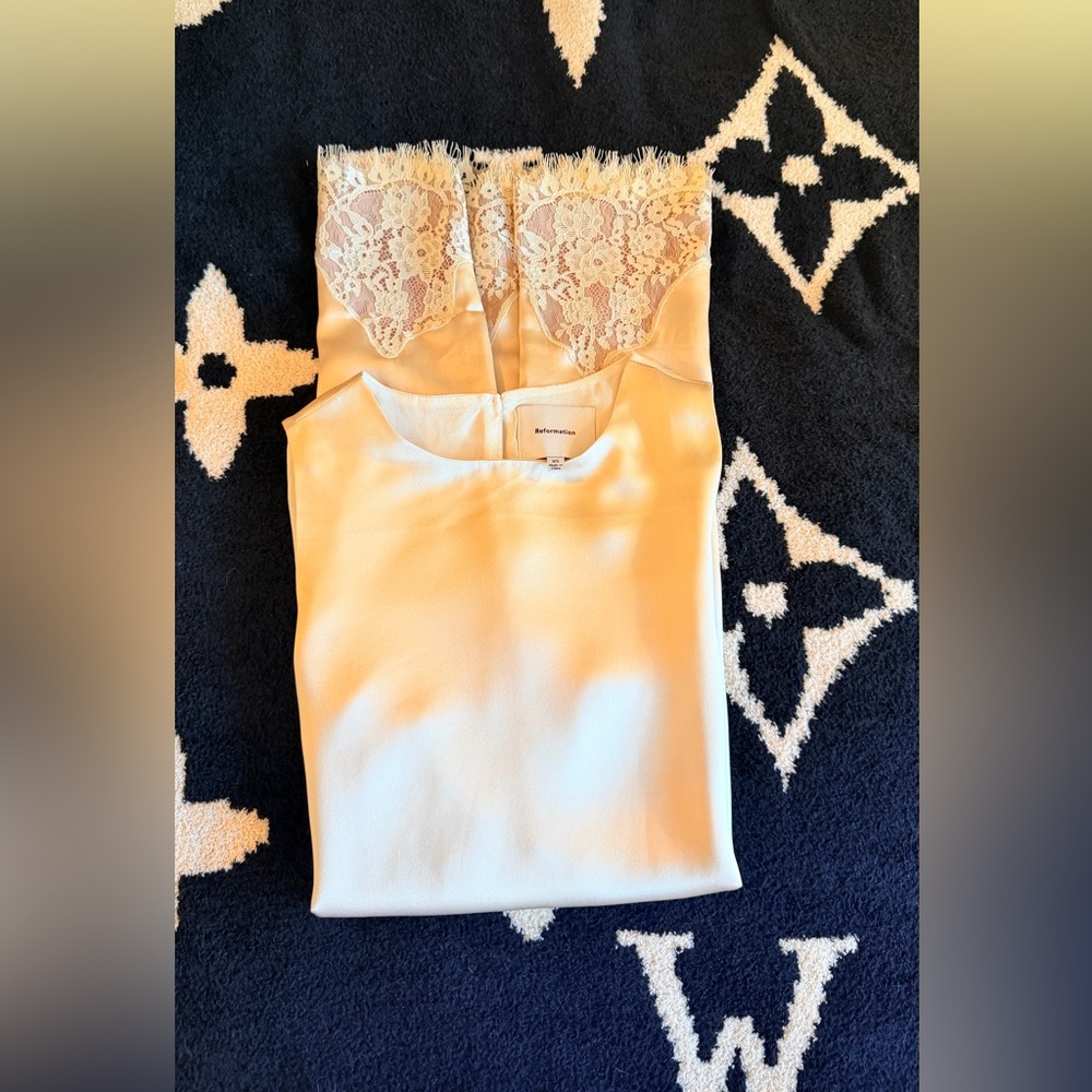 Reformation Jessalyn Silk Dress In Almond, NWOT, NEVER WORN, NO FLAWS. - Picture 15 of 16